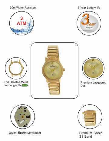 Maxima GOLD Women Gold Dial Analogue Watch - 65620CMLY